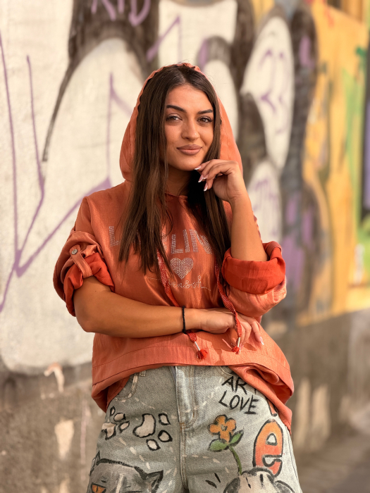 Bluza cu gluga si imprimeu scris cu pietricele [3]