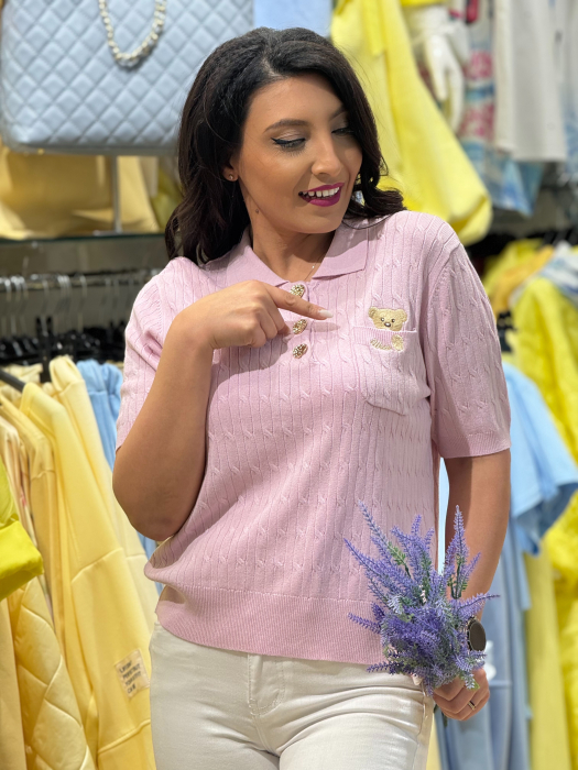 Bluza cu guler si detaliu ursulet brodat [2]