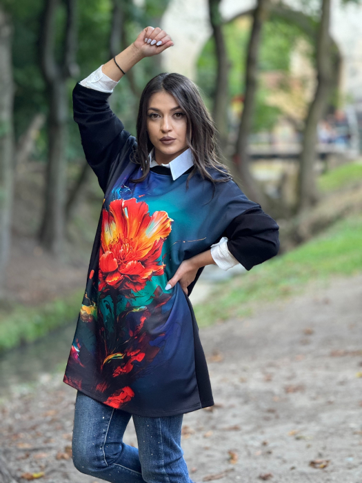 Bluza cu imprimeu floare rosie [2]