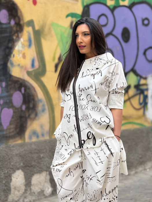 Bluza cu imprimeu scris cu gluga si fermoar [4]