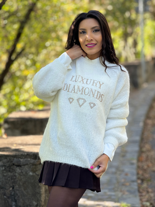 Bluza cu imprimeu scris,,Luxury Diamonds" [3]