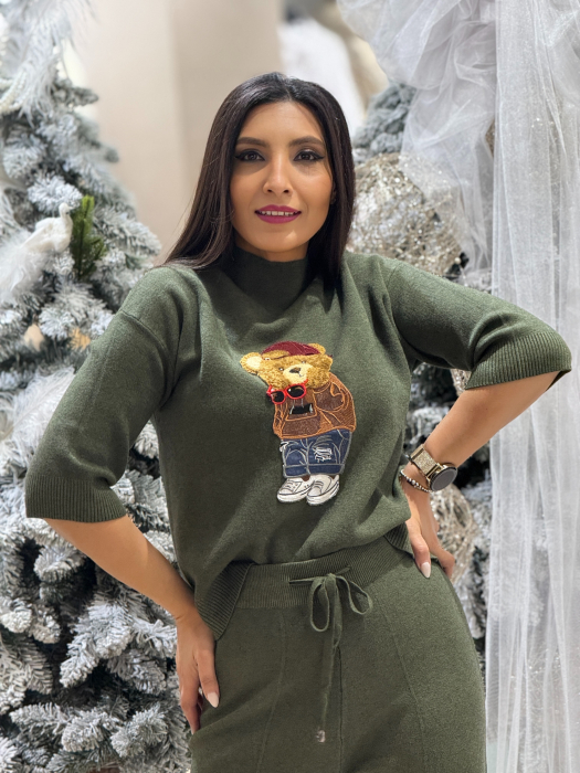 Bluza cu imprimeu ursulet cu sapca [2]