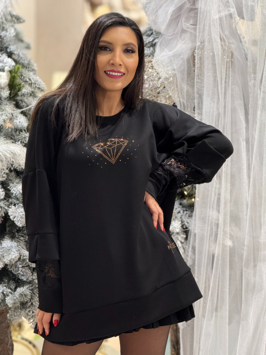 Bluza cu maneca din dantela di imprimeu diamant [3]
