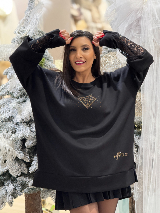 Bluza cu maneca din dantela di imprimeu diamant [5]