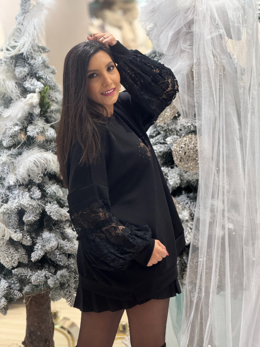 Bluza cu maneca din dantela si imeprimeu CC [3]