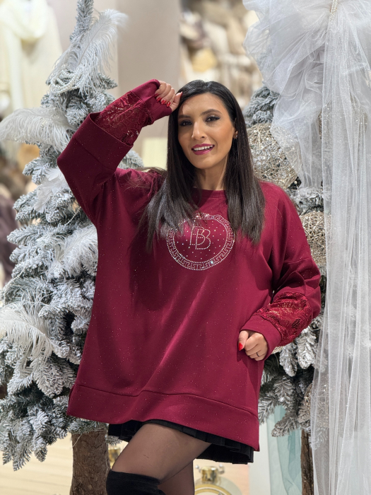 Bluza cu maneca din dantela si imprimeu cerc cu pietricele [1]