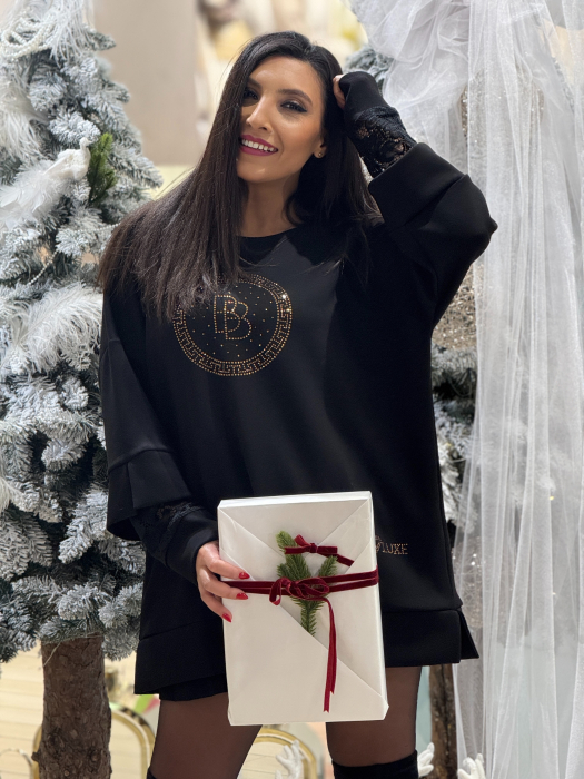 Bluza cu maneca din dantela si imprimeu cerc cu pietricele [4]