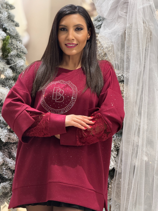 Bluza cu maneca din dantela si imprimeu cerc cu pietricele [5]