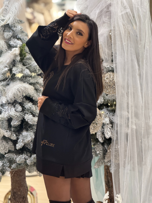 Bluza cu maneca din dantela si imprimeu cerc cu pietricele [5]