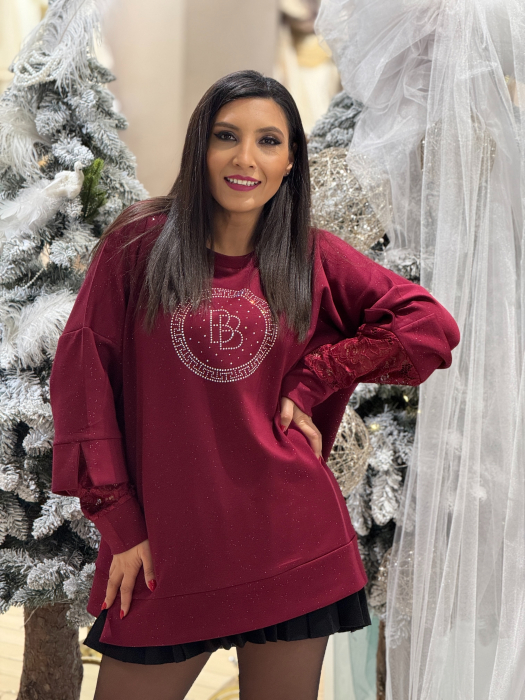 Bluza cu maneca din dantela si imprimeu cerc cu pietricele [3]