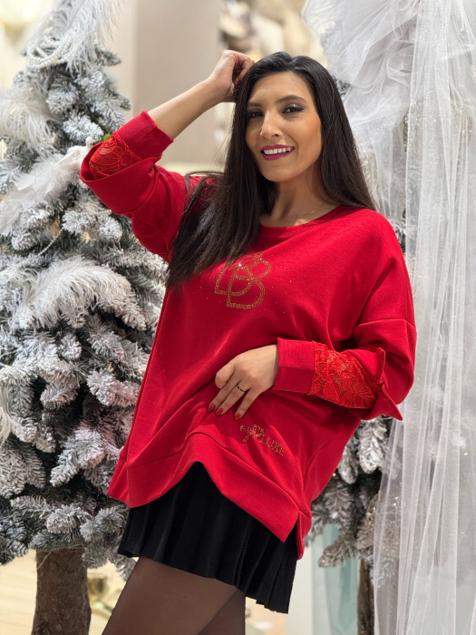 Bluza cu maneca din dantela si imprimeu cu pietricele BB [4]