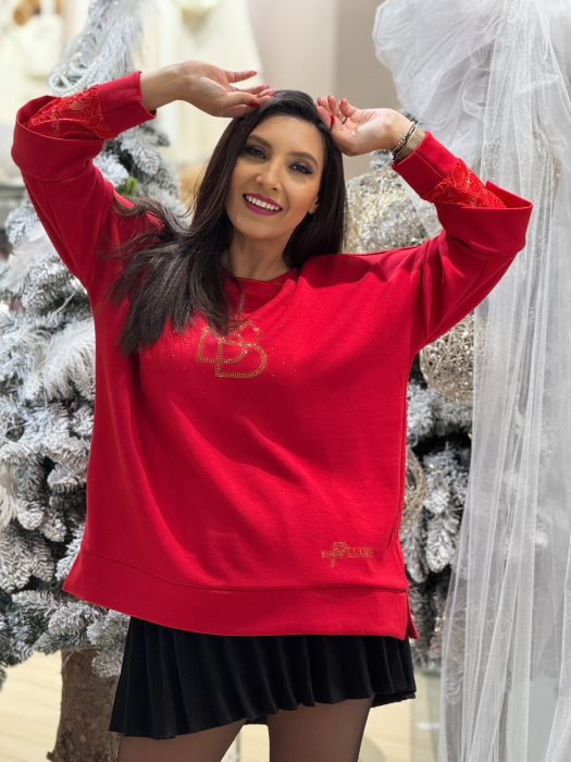 Bluza cu maneca din dantela si imprimeu cu pietricele BB [1]