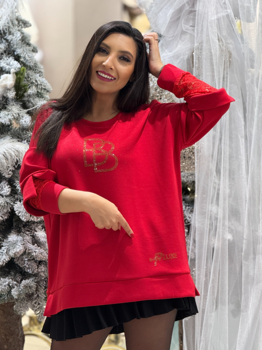 Bluza cu maneca din dantela si imprimeu cu pietricele BB [5]