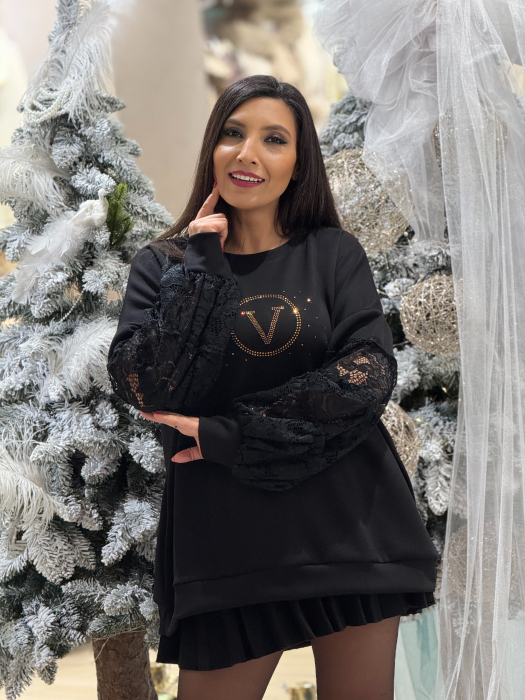Bluza cu maneca din dantela si imprimeu V [3]