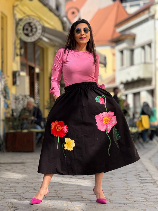 Bluza cu maneci lungi si detaliu floral aplicat [5]