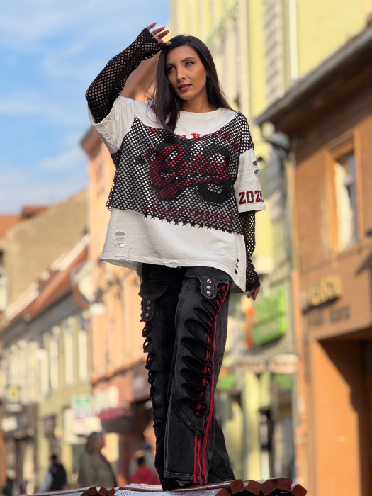 Bluza cu plasa si detaliu rosu [2]
