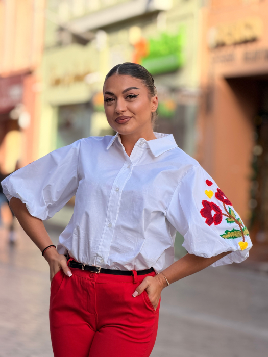 Bluza din bumbac cu broderie la  maneca [2]