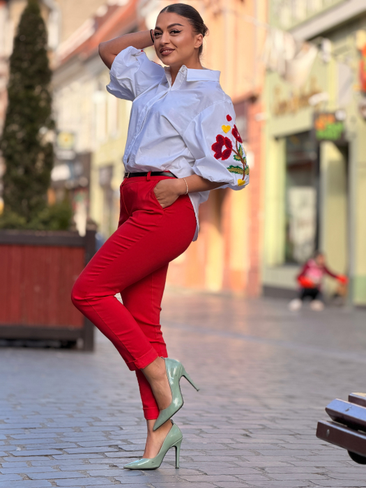 Bluza din bumbac cu broderie la  maneca [7]