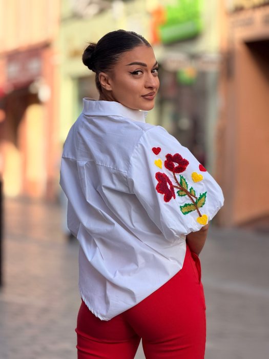 Bluza din bumbac cu broderie la  maneca [3]