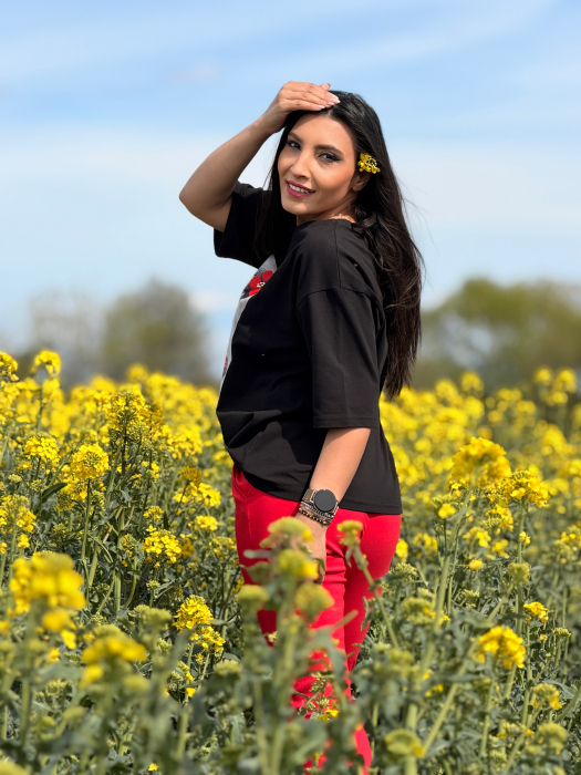 Bluza din bumbac cu fetita cu flori rosii [7]