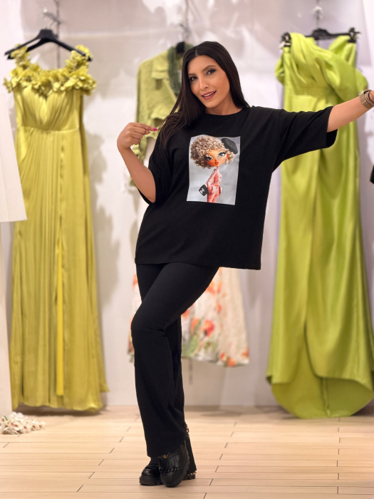 Bluza din bumbac cu impimeu fetita cu geanta pe umar [4]