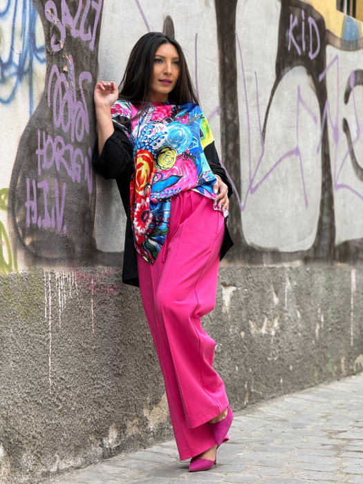 Bluza din bumbac cu imprimeu cu roz si albastru [3]