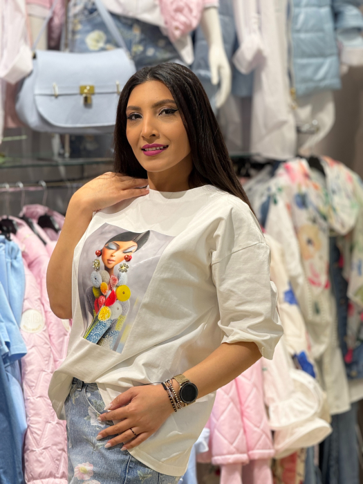 Bluza din bumbac cu imprimeu fata cu cercei [7]