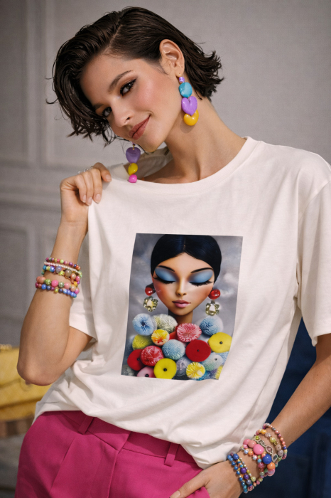 Bluza din bumbac cu imprimeu fata cu cercei [4]