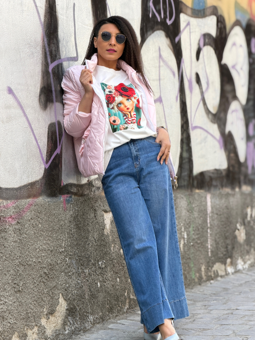 Bluza din bumbac cu imprimeu fata cu flori in par [5]