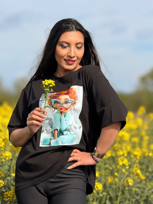 Bluza din bumbac cu imprimeu fayta roscata cu ochelari [5]