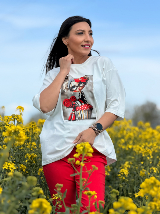 Bluza din bumbac cu imprimeu fetita cu flori rosii [2]