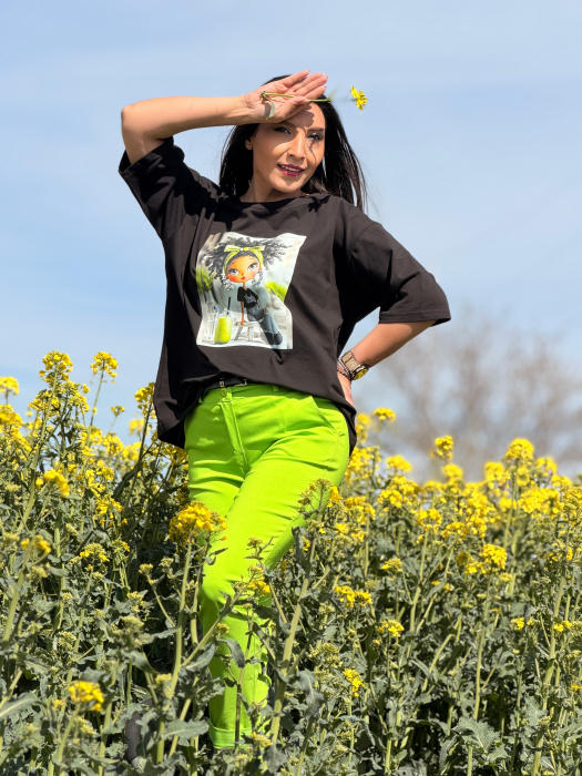 Bluza din bumbac cu imprimeu fetita cu funda verde [3]