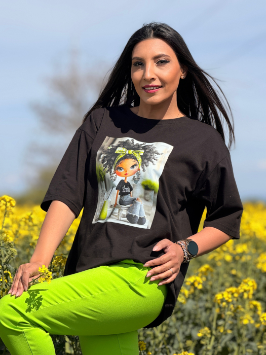 Bluza din bumbac cu imprimeu fetita cu funda verde [2]