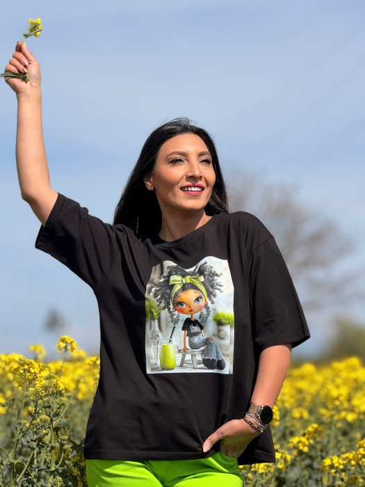 Bluza din bumbac cu imprimeu fetita cu funda verde [6]