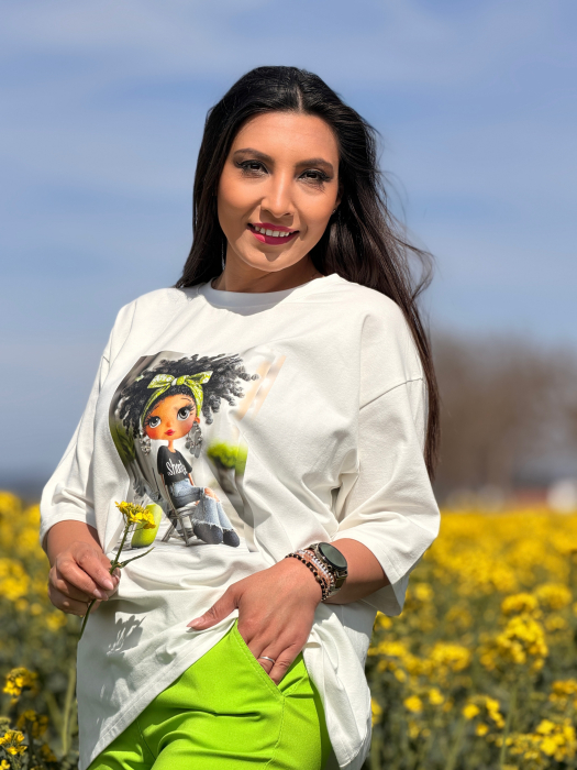 Bluza din bumbac cu imprimeu fetita cu fundita verde [3]