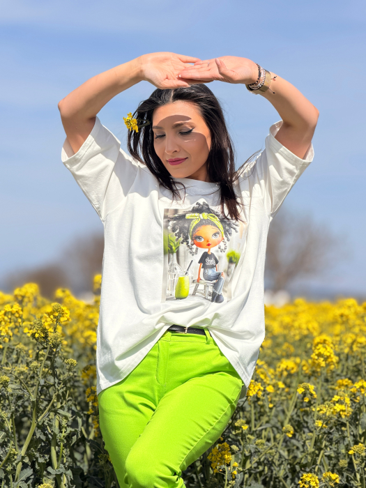 Bluza din bumbac cu imprimeu fetita cu fundita verde [7]