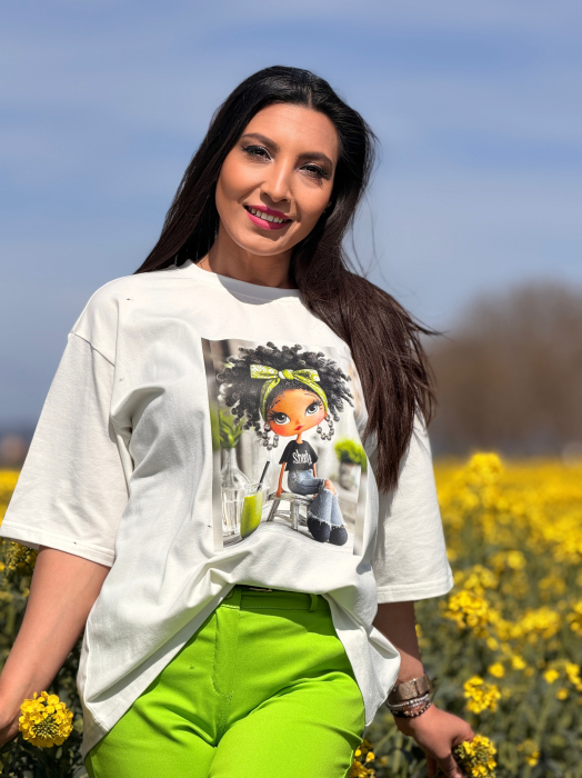 Bluza din bumbac cu imprimeu fetita cu fundita verde [2]