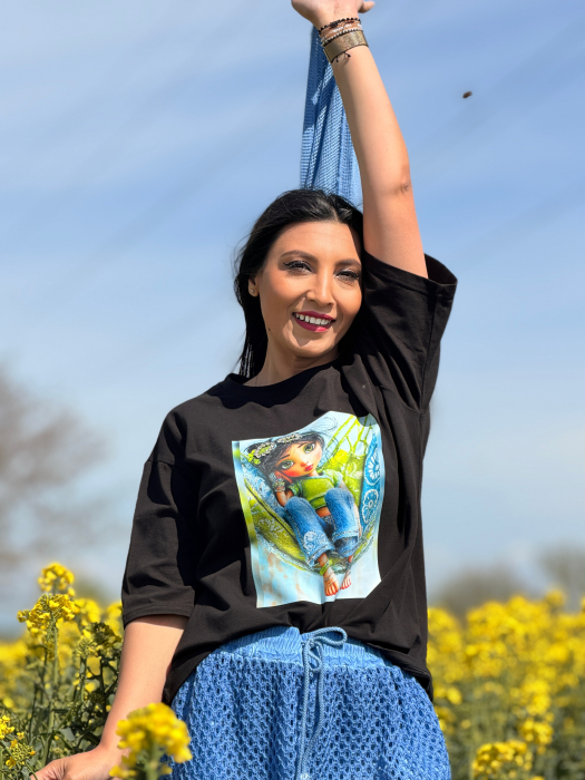 Bluza din bumbac cu imprimeu fetita in hamac [4]