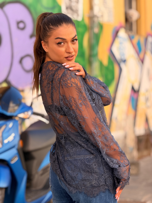 Bluza din dantela florala transparenta [4]
