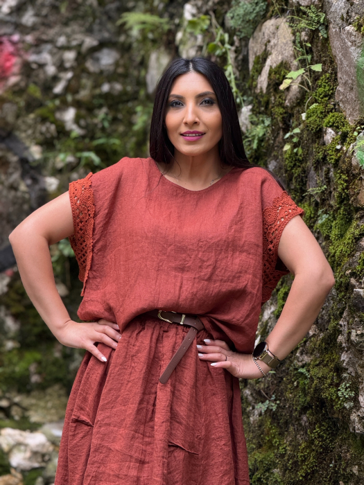 Bluza din in 100% cu dantela la mana [4]