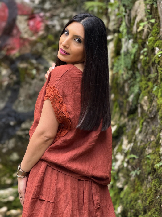 Bluza din in 100% cu dantela la mana [2]
