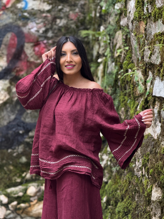 Bluza din in 100% cu elastic la gat [4]
