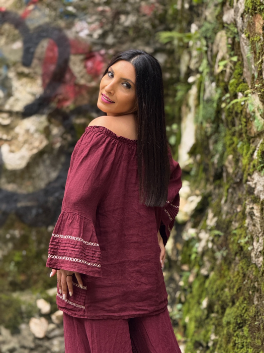 Bluza din in 100% cu elastic la gat [5]