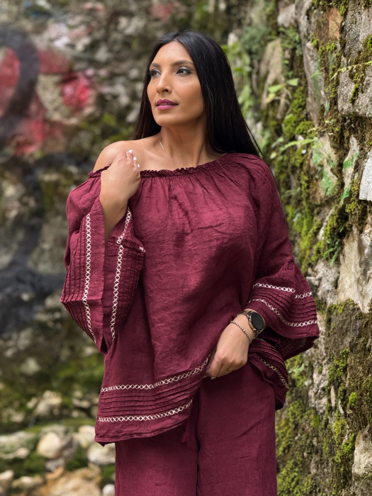 Bluza din in 100% cu elastic la gat [2]