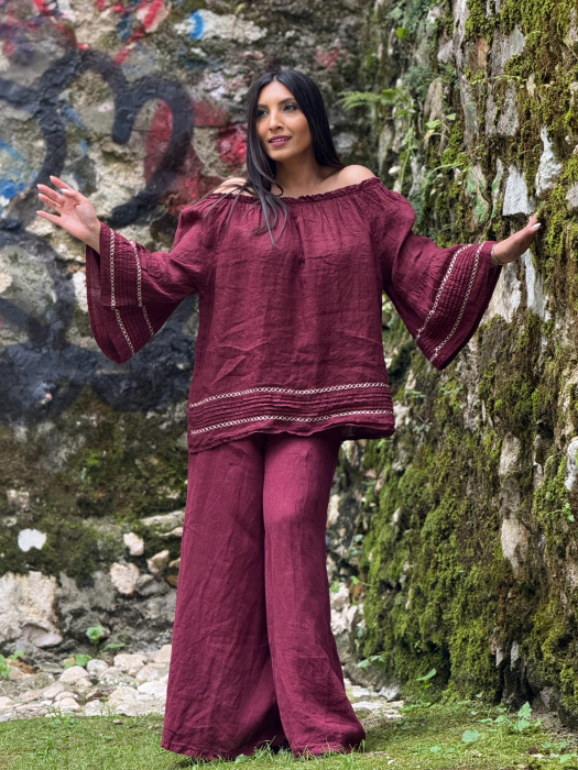 Bluza din in 100% cu elastic la gat [6]