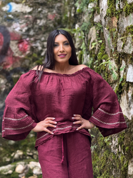 Bluza din in 100% cu elastic la gat [3]