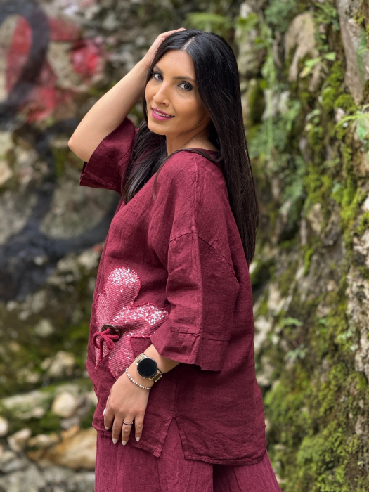 Bluza din in 100% cu floare cu paiete [5]