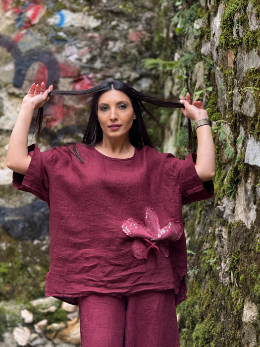 Bluza din in 100% cu floare cu paiete [3]