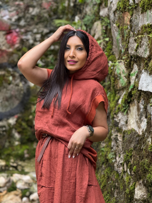 Bluza din in 100% cu gluga [2]
