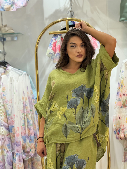 Bluza din in cu imprimeu lalele [2]
